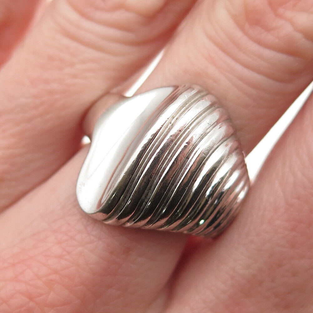 925 Sterling Silver Vintage Modernist Seashell Oxidized Ring Size 9